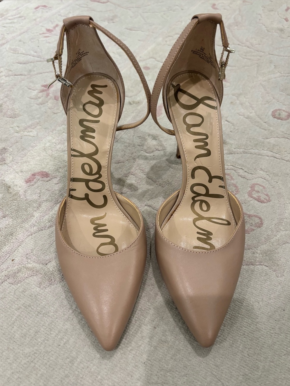 SAM EDELMAN Size 8 Leather Harlow Pumps Heels Ankle Strap Nude EUC